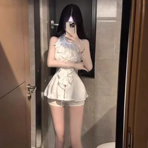 White Off Shoulder Ruffled Blouse Women Summer Slim Fit Elegant Top Everyday Wear Solid Color Polyester Shirt - Product Image 2