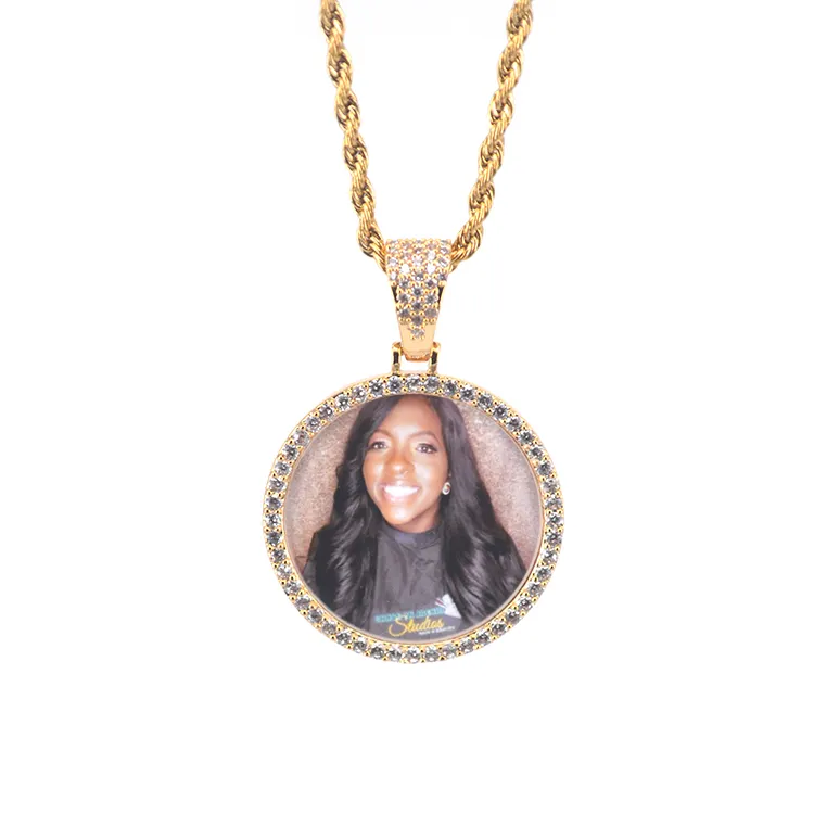 18K Vergulde Touw Ketting Choker Meisje Vriend Foto Zirkoon Hanger Foto Ketting Met Naam