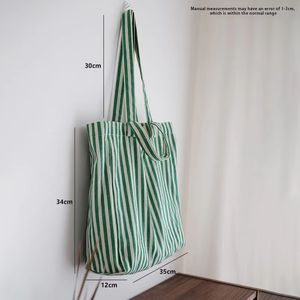 Borsa Tote in Cotone Premium a Righe, Doppio Manico, Grande Capacità, Casual, con Stampa Personalizzata, Borsa a Tracolla in Tela - Product Image 3