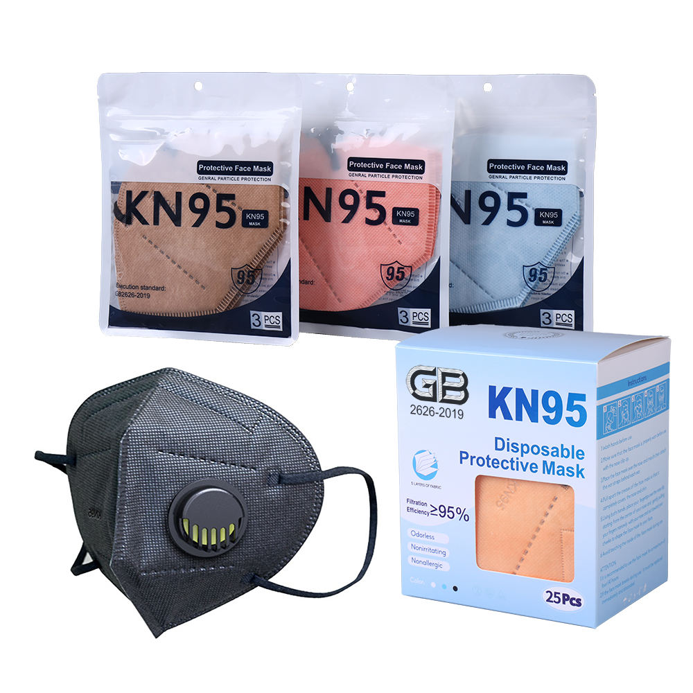 Mascarillas Disposable Cubrebocas KN95 Black With Filter Valve Breathable 5 ply layer Respirator Facemask Medical Mask