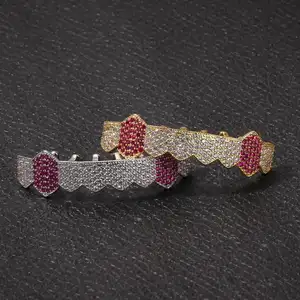 Grelhas para grelha, nova chegada 18k ouro prata gelado bling simulado grelhas de diamante rosa superior e fundo para os dentes