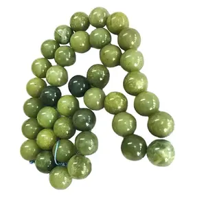 圆形珠子绿色宝石串加拿大碧玉全部100% 天然
