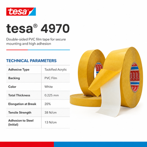 เทปพีวีซีสองหน้าสีขาว <span class=keywords><strong>Tesa</strong></span> <span class=keywords><strong>4970</strong></span> หนา 0.225 มม. เทปกาวอะคริลิกแข็งแรงสำหรับติดตั้ง - Product Image 4