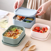 Boîte à lunch bento pour enfants à 3 compartiments, 2 récipients à sauce, réutilisable, capacité de 35 onces liquides, passe au lave-vaisselle, couleurs vintage