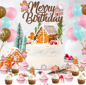 Décorations <span class=keywords><strong>de</strong></span> fête d'anniversaire sur le thème <span class=keywords><strong>de</strong></span> Noël : Bannière Joyeux Anniversaire, Guirlande, Décoration <span class=keywords><strong>de</strong></span> gâteau, Ballons en latex à l'hélium imprimés flocons <span class=keywords><strong>de</strong></span> neige - Product Image 5