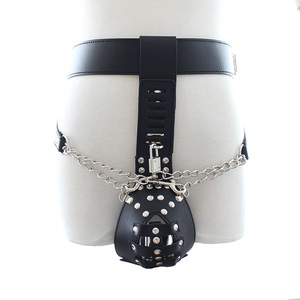 Männlicher Castity Belt Kunstleder Schwarz Vorhänge schloss Adult BDSM Sexspielzeug - Product Image 1