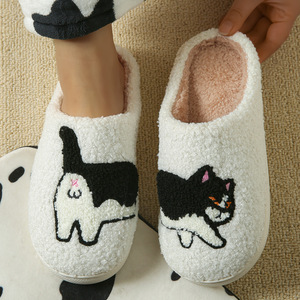 Chaussons d'hiver <span class=keywords><strong>pour</strong></span> femmes Cute Cartoon Little Black Dog Indoor Warm Comfort Home Bedroom Soft Causal Plush Shoes - Product Image 2