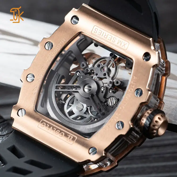 Relógio masculino SANYIN Dragon de luxo com logotipo personalizado esqueleto exclusivo design oco relógio mecânico automático de barril de moda para homens
