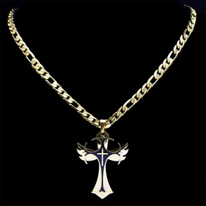 Collar con colgante de cruz cristiana de Hip Hop para mujeres y hombres, collares de crucifijo de Color dorado de acero inoxidable, joyería de cadena Cubana (NL913) - Product Image 3