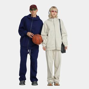 Sweat-shirt à capuche zippé pour homme, automne-hiver, W460504, tissu éponge 460g, uni, brodé, surdimensionné, doublé - Product Image 2