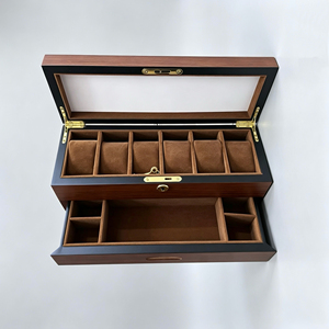 Caja de Almacenamiento de Madera de Alta Calidad para Relojes y Joyas, con Doble Cajón y Múltiples Ranuras, Personalizable con Logotipo, Venta al Por Mayor de Fábrica - Product Image 1