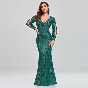 Robe <span class=keywords><strong>de</strong></span> mariée sirène à sequins, col en V, manches longues, grande taille, tendance, collection printemps-automne, pour femme - Product Image 4