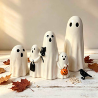 Ensemble de 3 figurines fantômes en céramique pour Halloween, décorations fantômes mignonnes et effrayantes avec accents de citrouille et de chat pour la décoration de fête à la maison