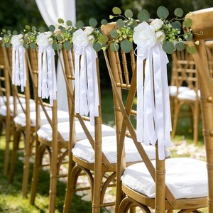 Fleurs artificielles blanches pour mariage, décoration de chaises d'allée, nœuds pour bancs d'église, décoration de mariage, cérémonie, fête, décoration intérieure - Product Image 2