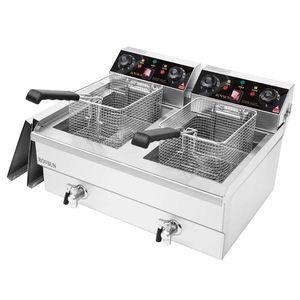 Double friteuse commerciale en acier inoxydable, machine à frire de cuisine de comptoir avec contrôle de la température, beignets de frites - Product Image 1