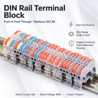 Bloc de bornes à levier pour montage sur rail DIN, connexion rapide pour boîtier de distribution, panneau de commande, câblage de circuit d'éclairage