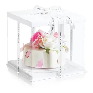 케이크 상자 10x10x10 맞춤형 로고 키 큰 케이크 상자 손님을위한 플라스틱 투명 웨딩 케이크 상자