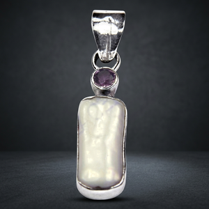 925artpalace Fashionable Amethyst & Pearl Silver Pendant Awesome Casual Gemstone Charms - Product Image 3