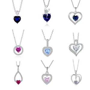 QX CUSTOM OEM Fine Jewelry Luxury Vintage Women 925 Sterling Silver Heart Cubic Zirconia Stone Pendentif Mon Day Colliers