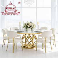 Table de présentation de salle à manger d'hôtel moderne de luxe avec verre trempé et cadre en acier inoxydable Table ronde de centre haut de gamme