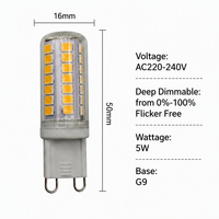 Ampoules LED G9 à intensité variable 5W AC220V sans scintillement en céramique pour lustre, applique murale, hôtel