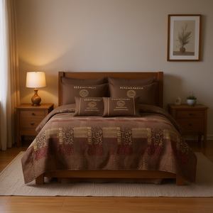 Set Copripiumino Classico Marrone Floreale 4 Pezzi in Poliestere Ricamato per Uso Domestico Lavabile - Product Image 2