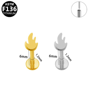 Pendientes de Titanio G23 de Alta Calidad al por Mayor, Estilo Inserto con Llama de Titanio y Parte Trasera Plana para Piercing Corporal - Product Image 6