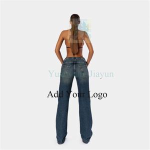 Pantaloni in Denim <span class=keywords><strong>blu</strong></span> da <span class=keywords><strong>donna</strong></span> pantaloni in Denim con lacci a vita alta - Product Image 4