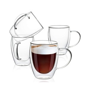 Tazza in Vetro Borosilicato a Doppia Parete IKOO con Manico, Senza BPA, Resistente al Calore, Lavabile in Lavastoviglie e Utilizzabile in <span class=keywords><strong>Microonde</strong></span> per Bevande Calde (Cappuccino) - Product Image 1