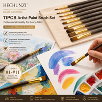 Juego de 11 pinceles de artista con mango de madera y cerdas sintéticas de nailon de diferentes formas para pintura acuarela, acrílica y al óleo.