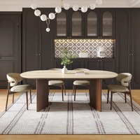 Ensemble Table et Chaises de Salle à Manger Ovale Luxe Moderne Mid-Century en Marbre et Bois Massif, 4 ou 6 Places, Ameublement Complet de Cuisine, Designs Travertin