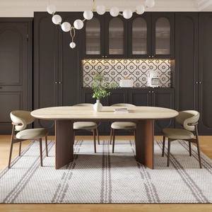 Bộ bàn ăn hiện đại sang trọng giữa thế kỷ, mặt bàn đá cẩm thạch <span class=keywords><strong>oval</strong></span>, khung gỗ nguyên khối, 4-6 chỗ ngồi, nội thất nhà bếp đầy đủ, thiết kế đá travertine - Product Image 5