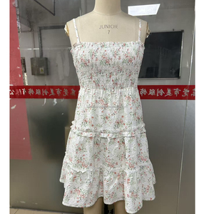 Vestidos Mini con Volantes y Corsé Fruncido Floral Personalizado para Mujer, Vestido <span class=keywords><strong>de</strong></span> Seersucker para Damas - Product Image 3