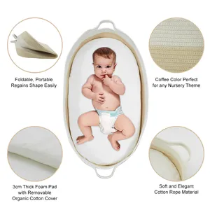 Eco-friendly Baby Changing Bag Changing Pad Cotton Rope Baby Changing Basket With Foam Pad