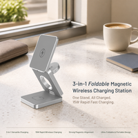 Chargeur sans fil magnétique pliable flexible 3 en 1 15W PD avec port Type-C pour téléphone, montre intelligente, écouteurs