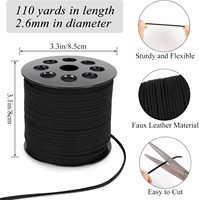 Cordon plat en suède noir de 2,6 mm x 110 yards, doux, rond, haute ténacité, pour la fabrication de bijoux, bracelets, colliers, perlage, bricolage