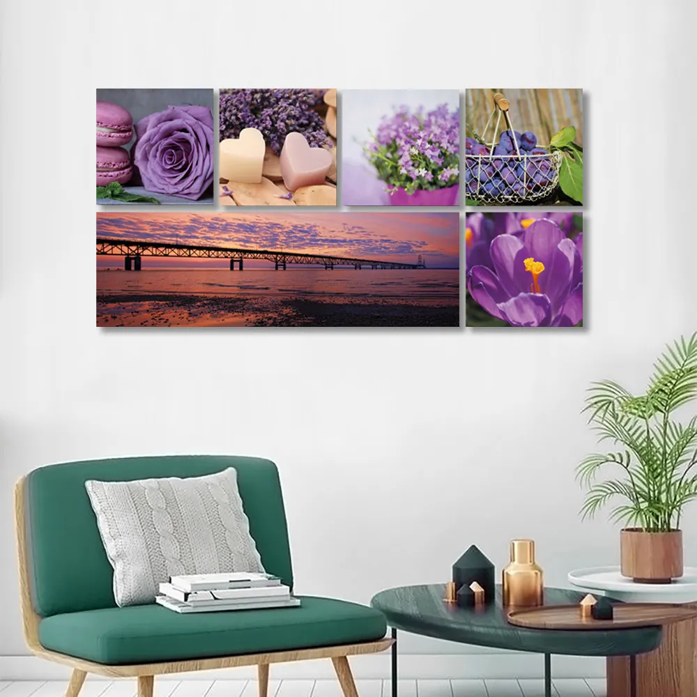 6 panel printed canvas art fabric wall art - Purple life III