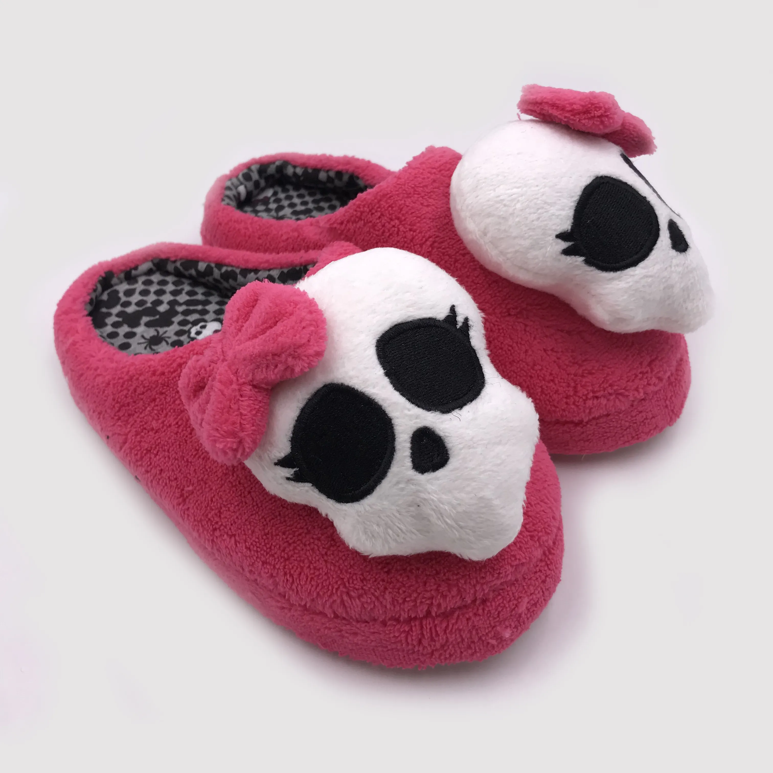 Zapatillas de monster de calavera de Halloween para niñas, pantuflas suaves y cálidas con lazo para interior, baratas