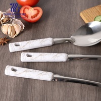 Petit quantité minimale de commande prêt à expédier 201ss gadgets de cuisine casseroles et poêles accessoires ensemble d'ustensiles de cuisine en marbre avec poignée en plastique