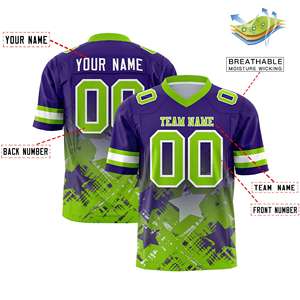 Maillot de football américain personnalisé violet néon vert avec dégradé étoilé - Product Image 2