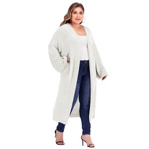 Venta al por mayor de otoño e invierno de gran tamaño de las mujeres sueltas de <span class=keywords><strong>manga</strong></span> murciélago de punto cárdigan abrigo largo - Product Image 6