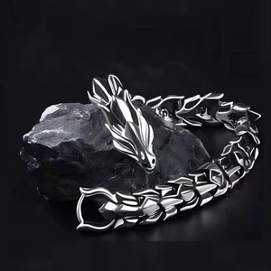 Pulsera de Dragón de Aleación Chapada en Oro y Plata de Alta Gama, Estilo Vintage, Unisex, para Hombre, Amuleto de Buena Suerte - Product Image 6