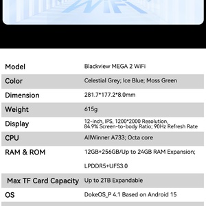 Tablet PC de 12 Pulgadas con WIFI, 12+256GB, 9000mAh, Pantalla 2K a 90hz, Android 15, Blackview Mega 2 WIFI - Product Image 6