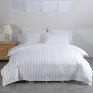 Linge de lit hôtel de luxe 100% coton Satin Stripe Set de literie blanc - Product Image 1