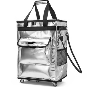 Wholesale Custom Logo Reusable <b>Foldable</b> Rolling Grocery Shopping <b>Trolley</b> Tote Bag Wheels Geometric Polyester Material Zipper - Product Image 1