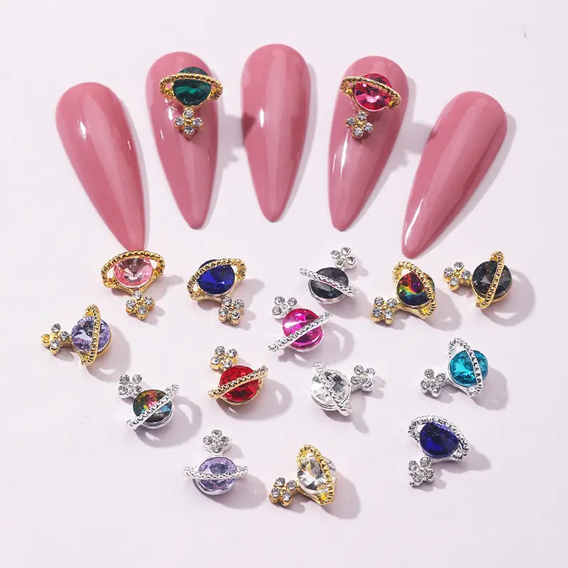 3D Luxe Saturn Rhinestones Nail Art Planeet Kristallen Glitters Ruimte Planeet Nagel Charmes