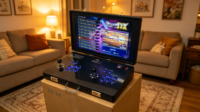Mesin Arcade Multi-Game Klasik LeChen LC-ARM-03 Coin Pusher Lipat Hemat-Ruang Hitam/Putih 2-Pemain Portabel 30.000