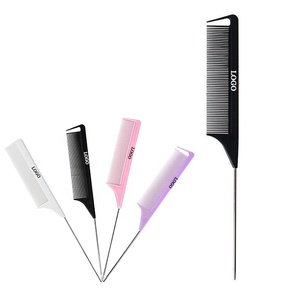 Peigne à queue de rat coloré avec logo personnalisé, peignes à effiler, maquilleur, salon de coiffure, utilisation pour tous les types de <span class=keywords><strong>cheveux</strong></span>, aiguille longue, coiffure, noir - Product Image 1