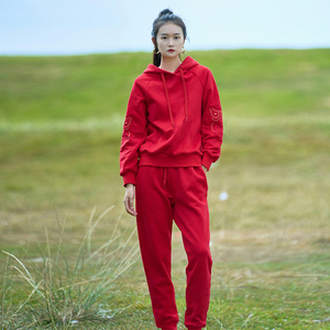 Ensemble de survêtement pour <span class=keywords><strong>femme</strong></span> avec sweat à capuche blanc et <span class=keywords><strong>pantalon</strong></span> de jogging à manches longues, imprimé poisson découpé en papier rouge chinois, <span class=keywords><strong>tenue</strong></span> de sport décontractée - Product Image 4