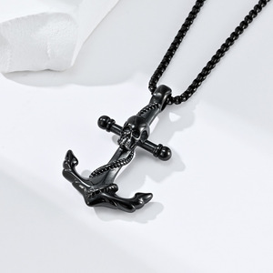 Joyería de estilo único, colgante de acero de titanio, collar de acero inoxidable con ancla y calavera para hombre, estilo punk hip-hop único. - Product Image 4